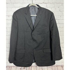 Jones New York Mens 2 Button Pure Wool Blazer Jacket Charcoal Blk Pin sz 44